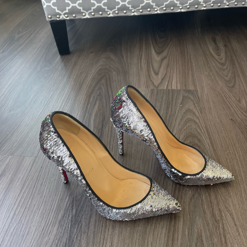 Christian Louboutin Silver and Multicolor Sequin Heels